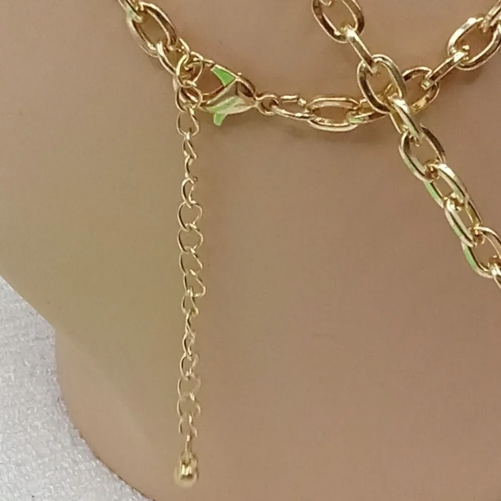 Gold Tone Chain Tassel Necklace Crystal Ball Cap